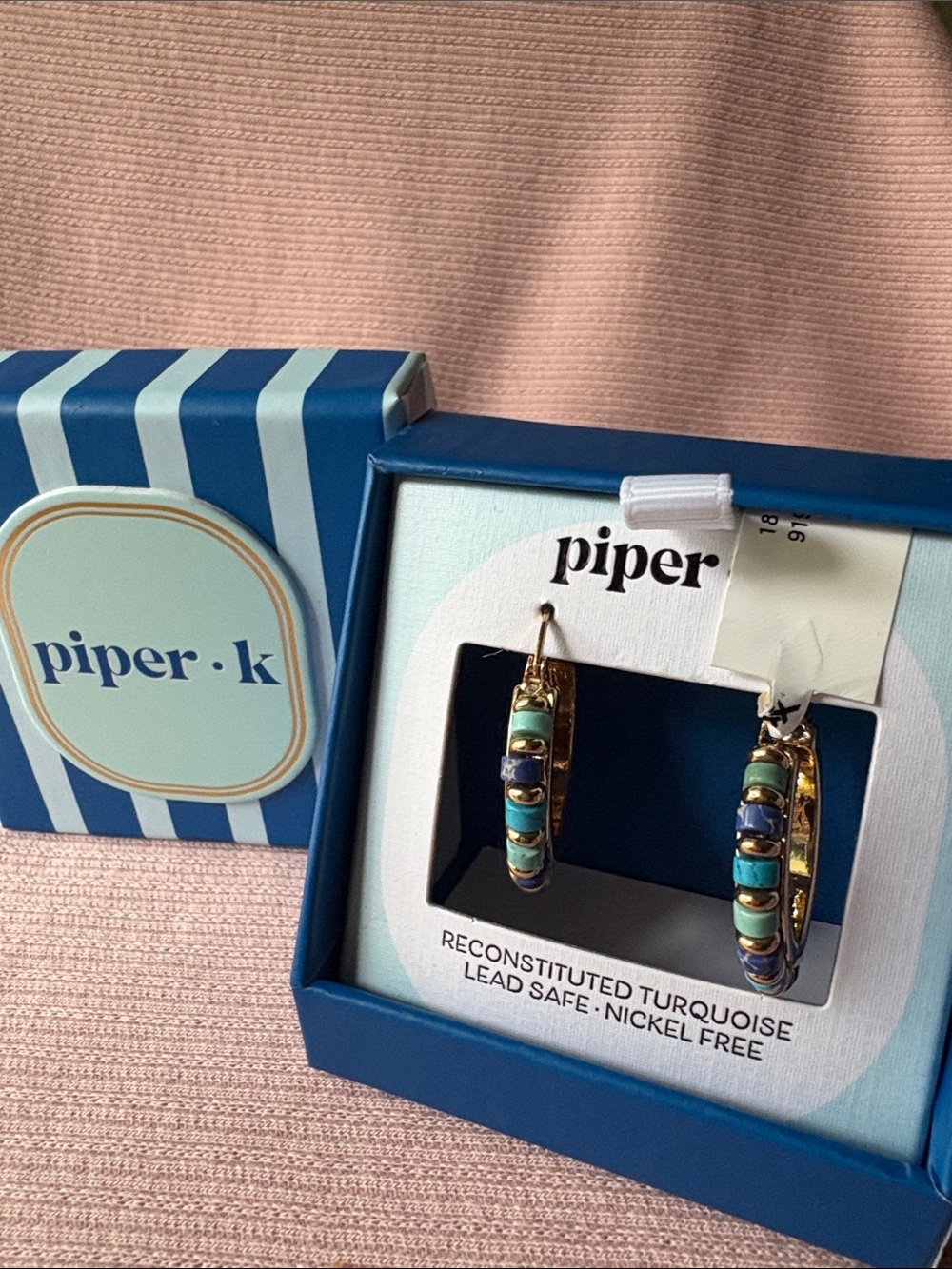 Piper Gold Hoops with Turquoise and Blue Beads